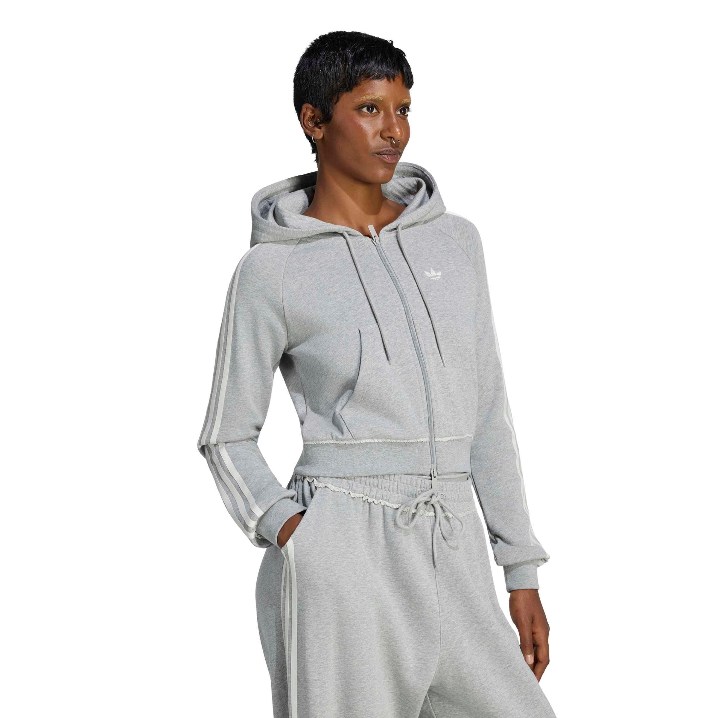 adidas Originals Women's Graphic Short Front Zip Track Top - Dk Grey - DK GREY